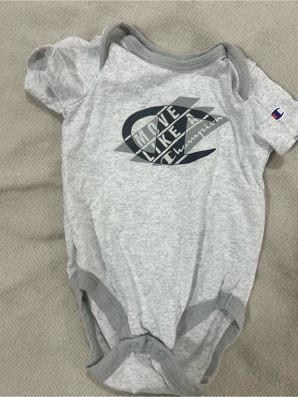 Champion Light Heather Gray Baby Bodysuit with 'Move Like a Champion' Graphic